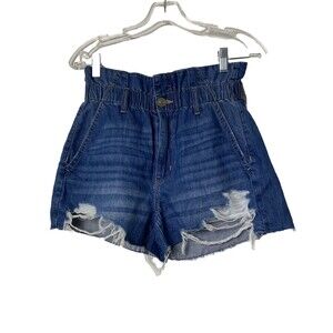 American Eagle Shorts Womens 2 Mom Blue Denim Distressed Raw Hem Cut Off 26W